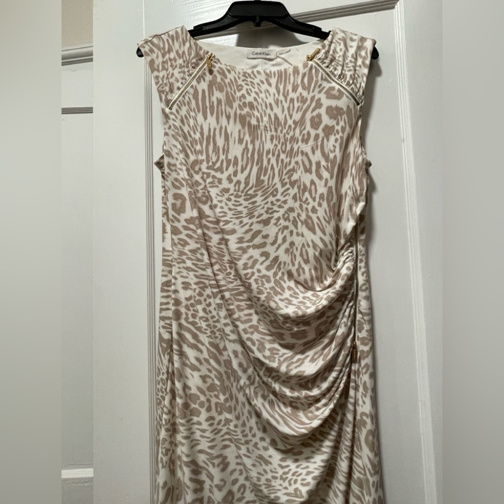 Calvin Klein Cream and Brown Asymmetrical Dress